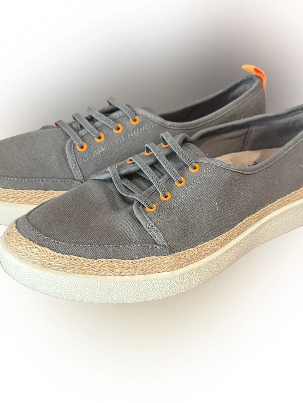 Vionic Gray Canvas Espadrille Sneakers with Orange Eyelets